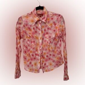 Panhandle Slim Pink and Orange Floral Button Down Shirt Size S